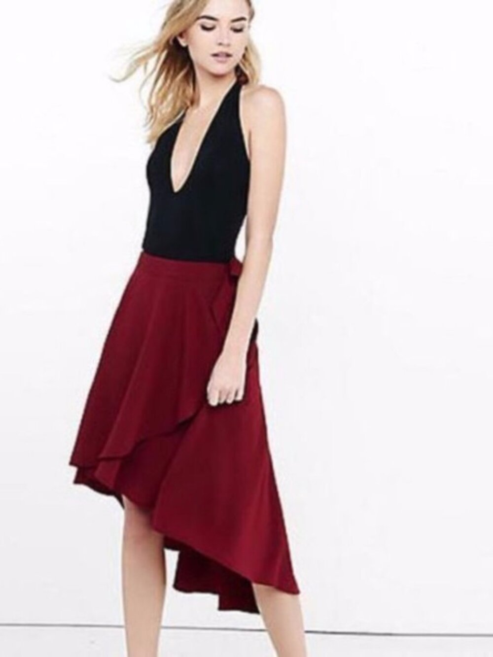 Express Burgundy A-Line High-Low Skirt size 4